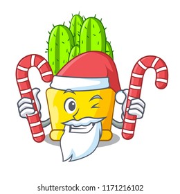 Santa with candy cereus cactus with flower buds cartoon