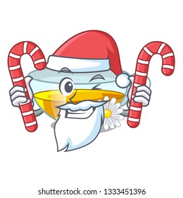 Santa with candy chamomile tea isolated the with mascot