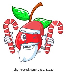 Santa with candy cherries fruit isolated with the cartoon