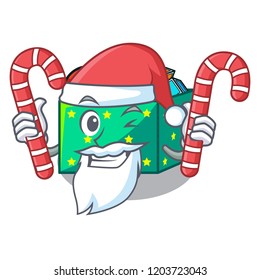 Santa with candy children toy boxes isolated on mascot