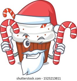 Santa with candy christmas cupcake with in cartoon shape