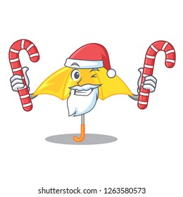 Santa with candy classic yellow umbrella in shape cartoon