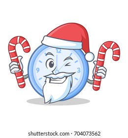 Santa with candy clock character cartoon style