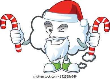 Santa with candy cloud bubble on a white background.