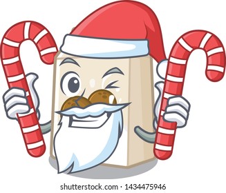 Santa with candy coconut milk poured in cartoon glass