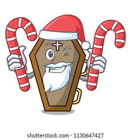 Santa with candy coffin mascot cartoon style vector illustration