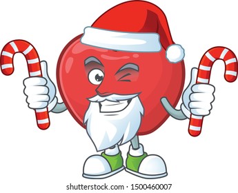 Santa with candy cute apple character mascot with object cartoon