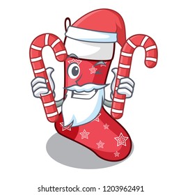 Santa with candy cute christmas socks isolated on mascot