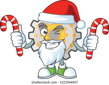Santa with candy cute gear cog in character mascot
