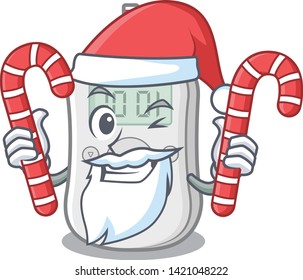 Santa with candy diabetes check machine above mascot table