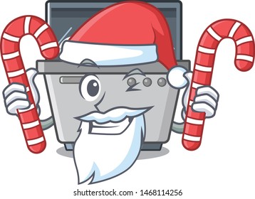 Santa with candy dishwasher machine next to cartoon stove
