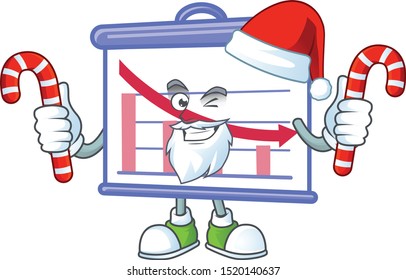 Santa with candy down graphic board on white background.