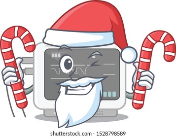 Santa with candy ecg machine in the mascot shape