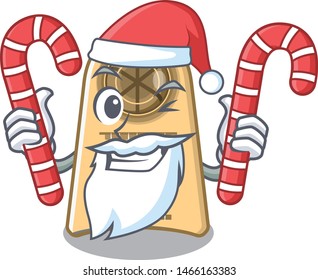 Santa with candy egg slicer above the cartoon table