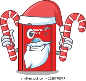 Santa with candy emergency exit door with cartoon shape
