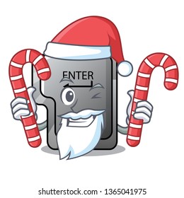 Santa with candy enter button installed on computer cartoon