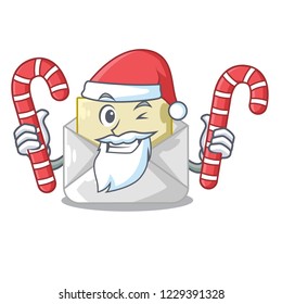 Santa with candy envelope opened on shape white mascot