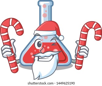 Santa with candy erlenmeyer flask in cartoon lab room