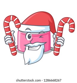 Santa with candy face cream in a cartoon jar