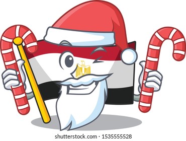 Santa with candy flag egypt character isolated with cartoon