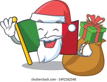 Santa with candy flag italy is placed the cartoon cupboard