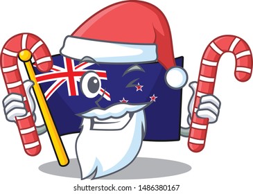 Santa with candy flag new zealand in cartoon drawer