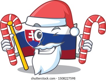 Santa with candy flag slovakia folded the cartoon drawer