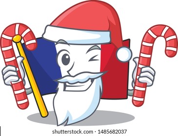 Santa with candy french flag folded in cartoon drawer