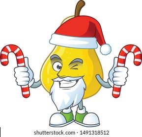 Santa with candy fresh pear on the cartoon character