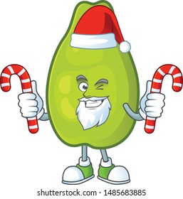 Santa with candy fresh and ripe papaya isolated on white background