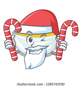 Santa with candy fried noodles in the mascot shape