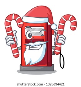 Santa with candy gosoline pump front the cartoon house