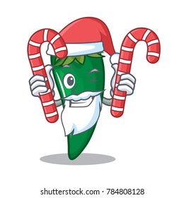 Santa with candy green chili character cartoon