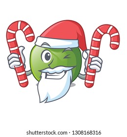 Santa with candy green tomato in shape of mascot