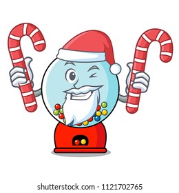 Santa with candy gumball machine mascot cartoon