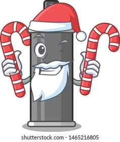 Santa with candy hair spray in a cartoon bag
