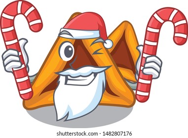 Santa with candy hamantaschen cakes served in character plates