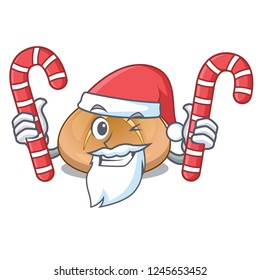 Santa with candy hot cross buns isolated on mascot