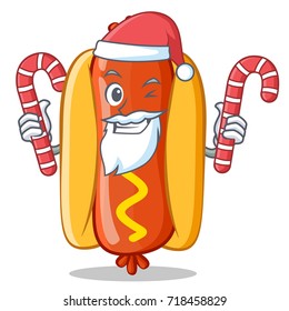 Santa With Candy Hot Dog Cartoon Character