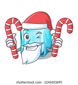 Santa with candy ice cubes on the cartoon funny