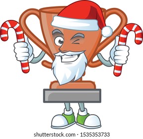 Santa with candy icon bronze trophy in the cartoon
