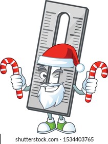 Santa with candy icon ruler isolated on white background.