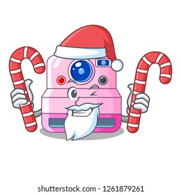 Santa with candy instant camera isolated on a mascot