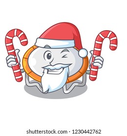 Santa with candy isolate on trampoline transparent shape mascot