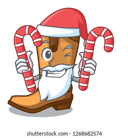 Santa with candy leather cowboy boots shape cartoon funny