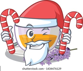 Santa with candy levender tea is poured cartoon bottle