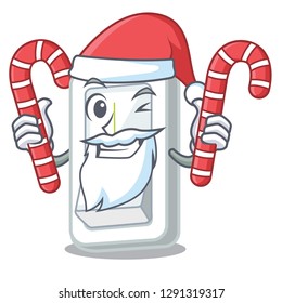 Santa with candy light switch above cartoon wooden wall