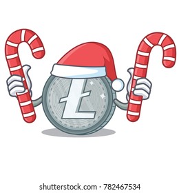 Santa with candy Litecoin character cartoon style
