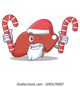 Santa with candy liver mascot cartoon style