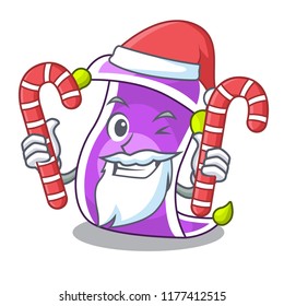 Santa with candy magic carpet with a banner cartoon